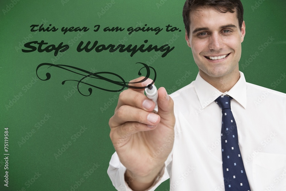 Poster composite image of smiling businessman holding marker