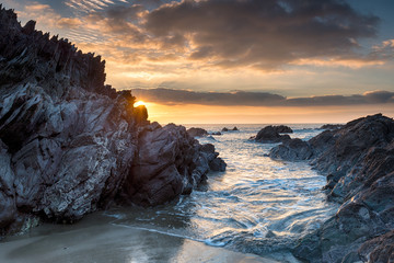 Sunset on Whitsand Bay in Cornwall