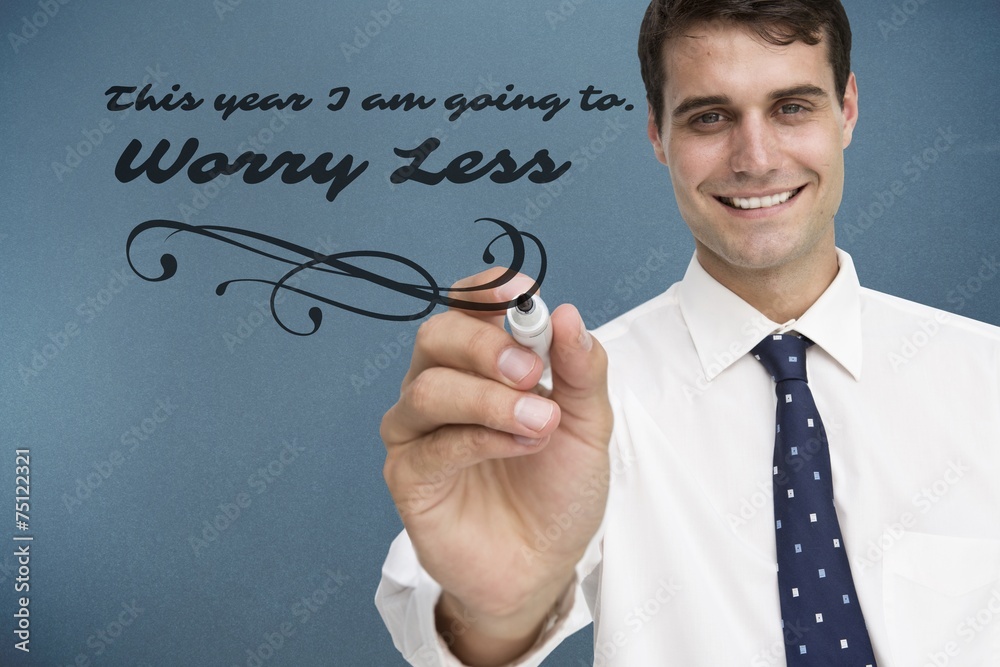 Poster composite image of smiling businessman holding marker