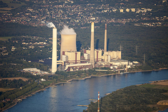Rhine River with coal-fired Power Station in the Lower Rhine Reg