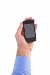 Hand of businessman showing smartphone