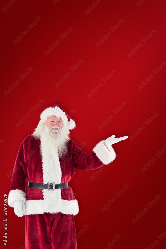 Poster composite image of santa shows something to camera