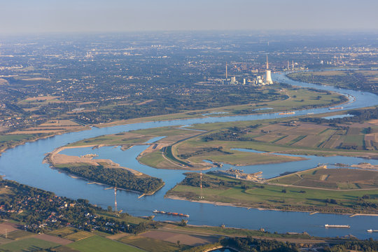 Rhine River bend Orsoy in Germany