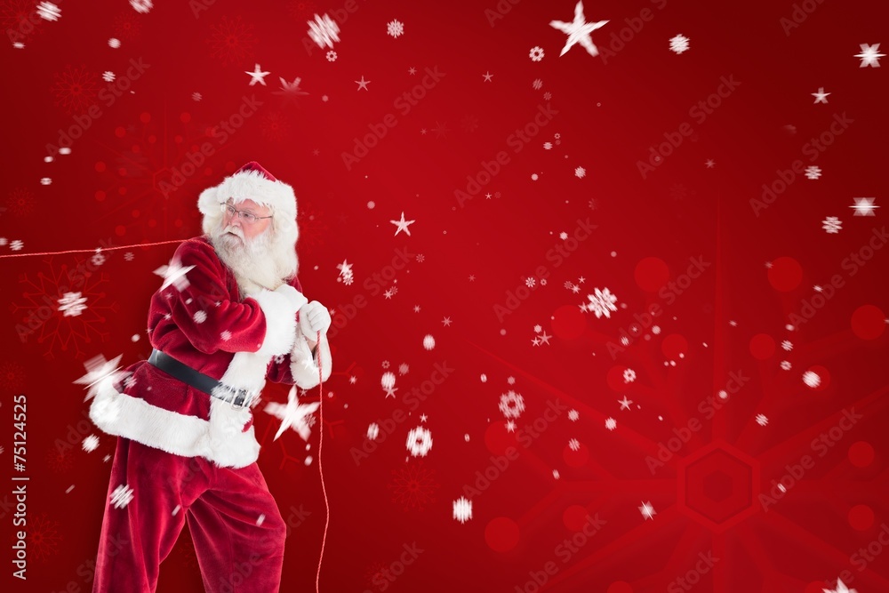 Poster composite image of santa pulls something with a rope