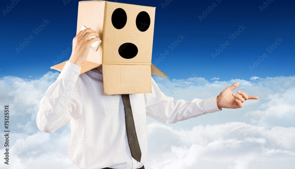 Poster composite image of anonymous businessman with his smartphone