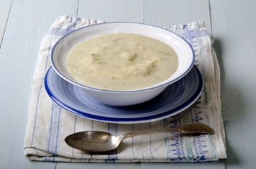 potato leek soup in a bowl