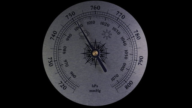 Movement arrow of the barometer. Value hPa, mmHg