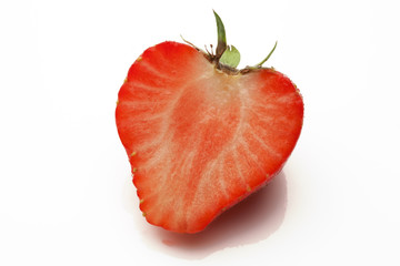 sliced strawberry on white