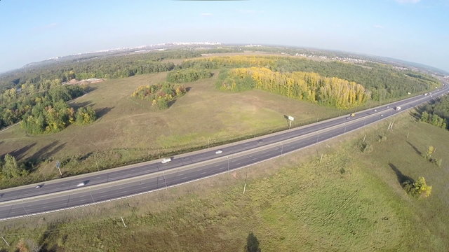 Highway road car aerial view Route M5 "Ural" Moscow-Chelyabinsk