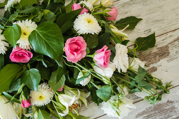 Pink Roses and White Flowers