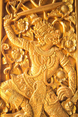 Thai carved on the temple door