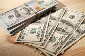 Stacks of american money / studio photography of US banknotes -