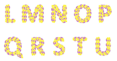 Letters made of flowers, English alphabet, colorful flower font