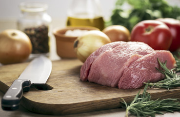 Raw meat and vegetables