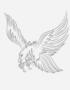 Eagle flying, outline art vector