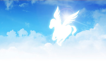 Pegasus flying on clouds