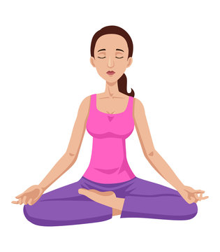Cartoon illustration of a woman meditating