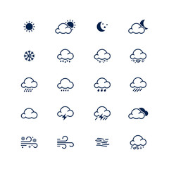 Simple line weather icon set. Vector illustration. Meteorology s