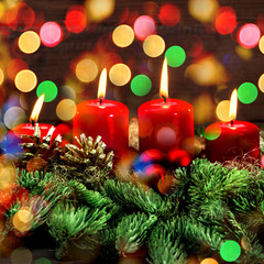 burning candles and wonderful lights. advent decoration