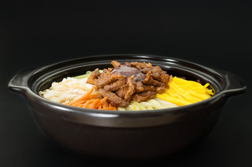 Korean cuisine, beef  Bibimbap in  a clay pot