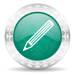 pencil green icon, christmas button