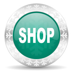 shop green icon, christmas button