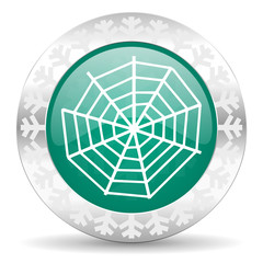 spider web green icon, christmas button