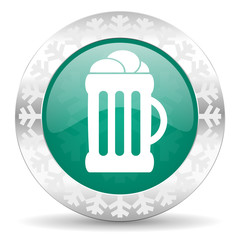 beer green icon, christmas button, mug sign