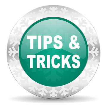 tips tricks green icon, christmas button