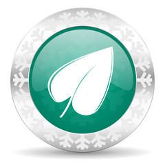 nature green icon, christmas button, leaf symbol