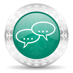forum green icon, christmas button, chat symbol, bubble sign