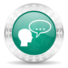 forum green icon, christmas button, chat symbol, bubble sign