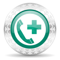 emergency call green icon, christmas button