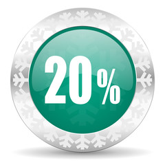 20 percent green icon, christmas button, sale sign