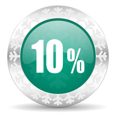 10 percent green icon, christmas button, sale sign