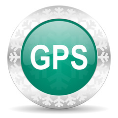 gps green icon, christmas button