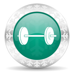 fitness green icon, christmas button