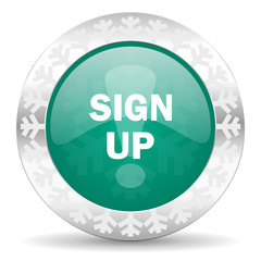 sign up green icon, christmas button