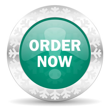 order now green icon, christmas button