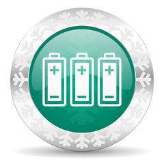 battery green icon, christmas button, power sign