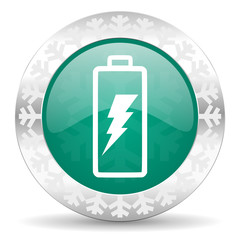 battery green icon, christmas button, power sign