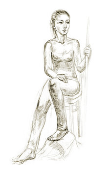 Academic figure drawing of a young girl