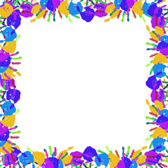 Conceptual children painted hand print frame isolated