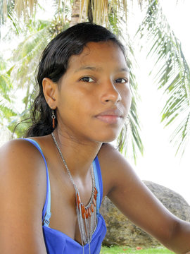 Creole Latina Nicaraguan Woman In Thought Corn Island Nicaragua