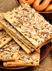 Dieting cookies with flax seeds and sunflower seeds and cracknel
