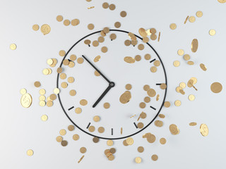 coins and clock, 3d render