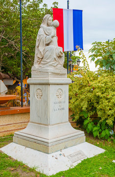 Granite sculpture of Madonna with Jesus in Aguadulce in Panama.