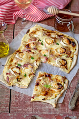 French traditional dish Flammekueche with goat cheese