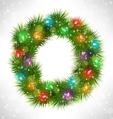 Fototapeta na wymiar Christmas wreath with multicolored glassy led Christmas lights g