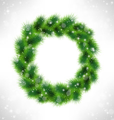 Fototapeta na wymiar Christmas wreath like frame in snowfall on grayscale background